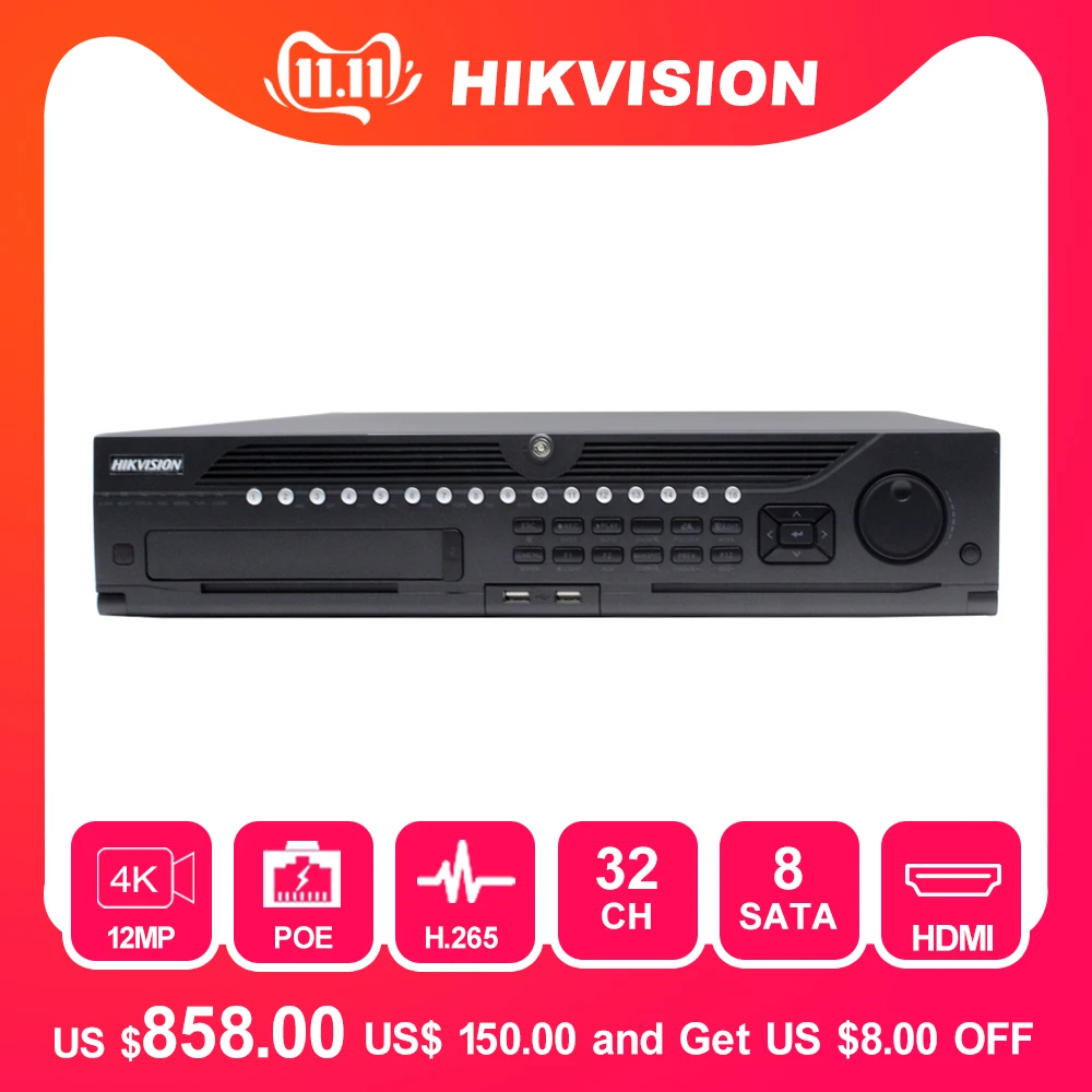 Hikvision профессиональная 32-канальная система видеонаблюдения DS-9632NI-I8 Встроенный 4K 32 CH NVR до 12 мегапикселей разрешение 8 SATA 2 HDMI