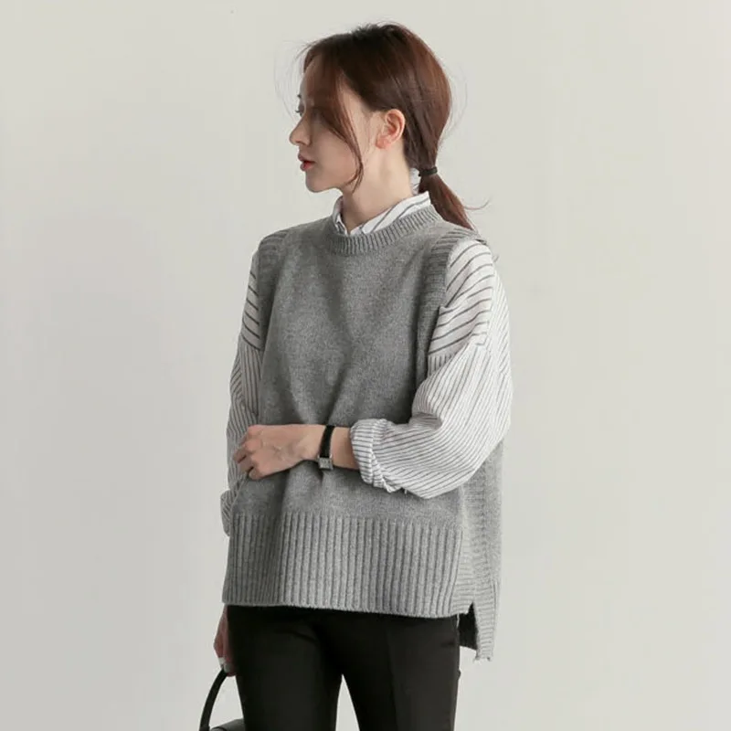 Осень Зима 2019 новый большой размер Свободный жилет женский вязаный свитер с