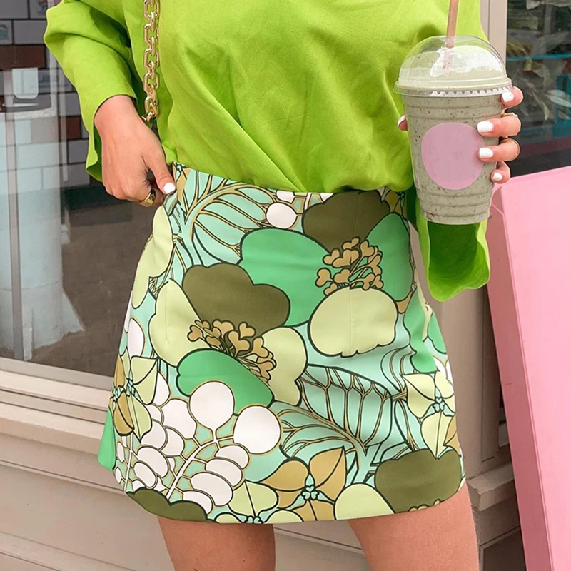 

Green Hand-Painted Y2K Aesthetic A-line Skirt Chic Women High-Waisted Mini Skirts Bodycon Cute Girl Summer Fashion Streetwear