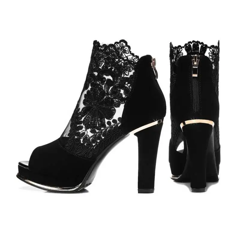 

2020 Sexy Prom Wedding Shoes Sandals with Coarse High Heels Spring and Summer New European American Waterproof Mesh Gauze Shoes