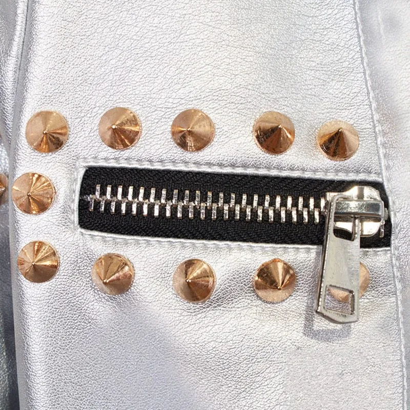 

Pu Leather Jacket Women Punk Rivets Studded Motorcycle Leather Spiked Faux Leather Jackets Streetwear Sashes Casaco Feminino Top