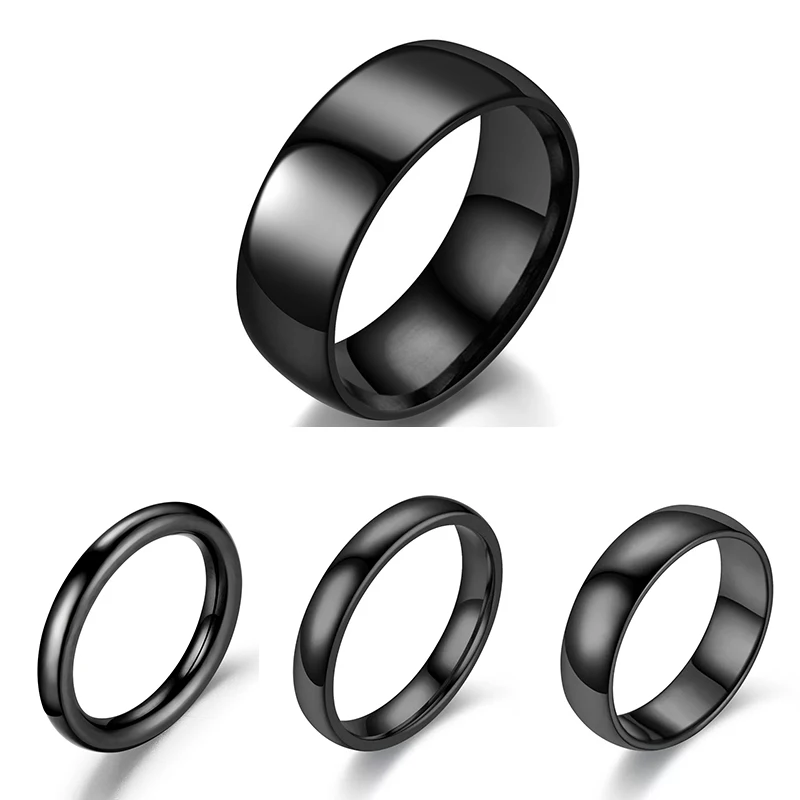 

VOERYNT Simple 2/3/4/6/8mm Stainless Steel Wedding Rings Black Smooth Women Men Couple Ring Fashion Jewelry Gift VO01