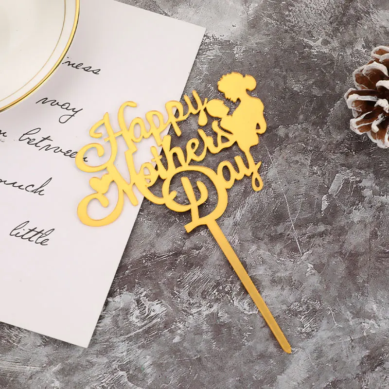 

New MOM Acrylic Birthday Cake Topper Golden Happy Mother's day Party Cake toppers Cake Dessert Decoration Mother's holiday gift