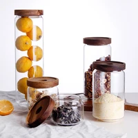 wood lid kitchen storage jar glass dried fruit snack storage tank transparent storage tank kitchen miscellaneous grain bottles