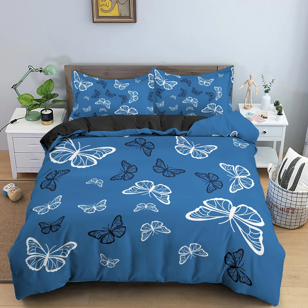 

3D Butterfly Duvet Cover Bedding Set Decorative Microfiber Polyester Comforter Cover Print with Pillow Case Velentine Gifts