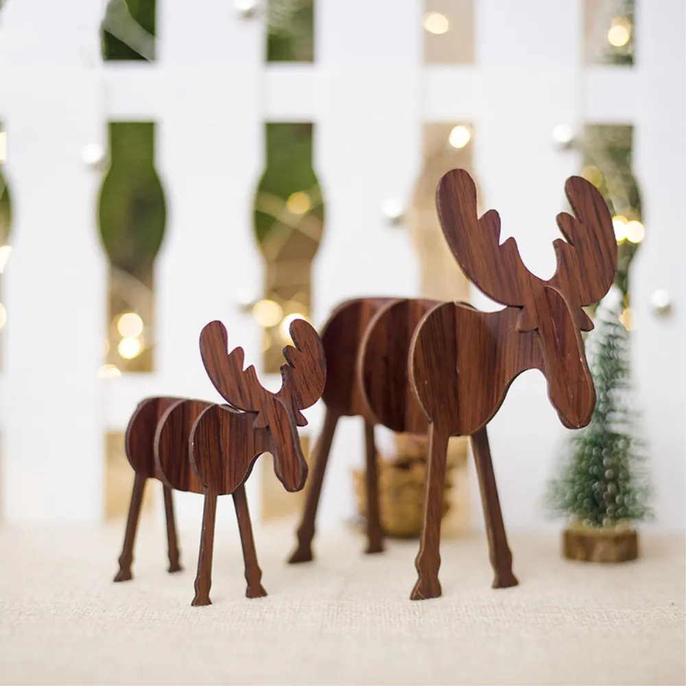 

2Pcs/lot Wooden Deer Crafts Christmas Toys Deaorations for Home Christmas Ornament Wooden Pendants Party New Year Supplies