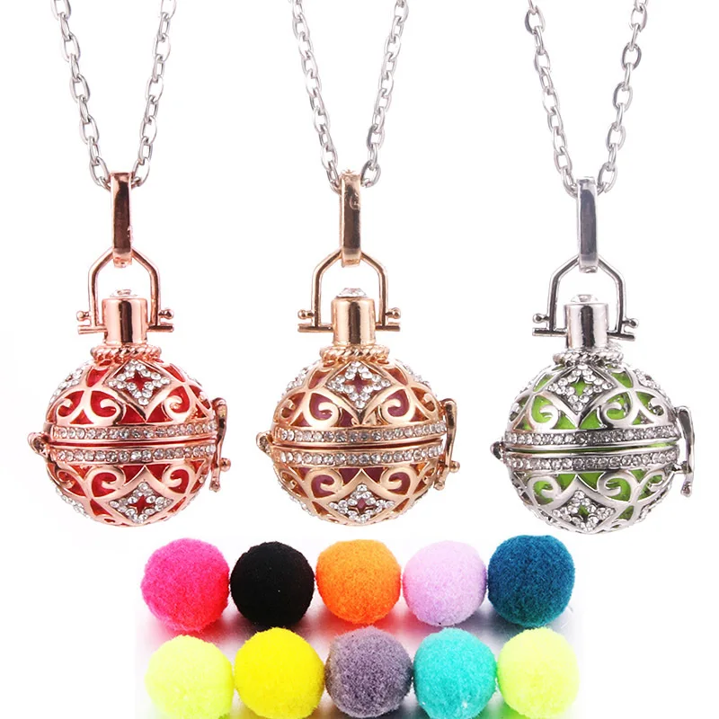 Lotus Guanyin Music Ball Bell Aromatherapy Locket Pendant Necklace Charm Perfume Essential Oil Diffuser Woman Gift Jewelry