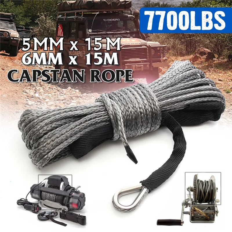 

Winch Rope String Line Cable with Sheath Gray Synthetic Towing Rope 15m 7700LBs Car Wash Maintenance String For ATV UTV Off-Road