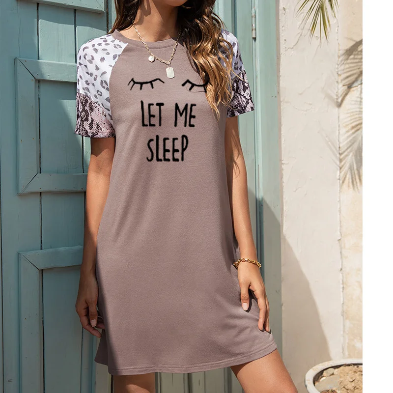 

2021 Womens Cute Sleep Printed Dress Short Sleeve Leopard Pockets Fashion O Neck Dress Mother's Day Gift Plus Size Women Dress