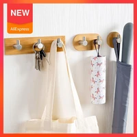 adhesive natural stainless steel hook wall clothes bag headphone key hanger kitchen bathroom door towel rustproof shelf