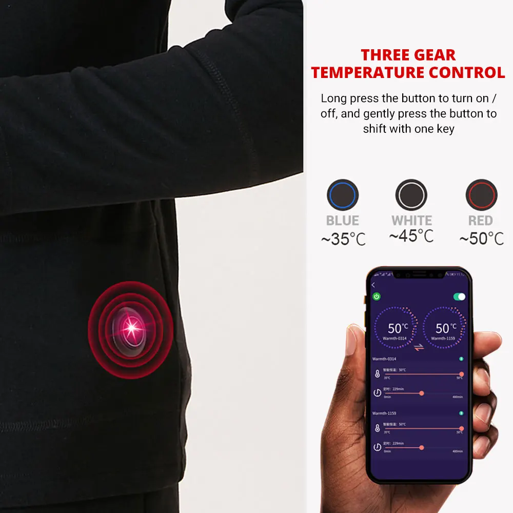 Winter Skiing Heating Underwear Set USB Battery Powered Heated Thermal Tops Pants Smart Phone Control Temperature Warm Suit | Автомобили и