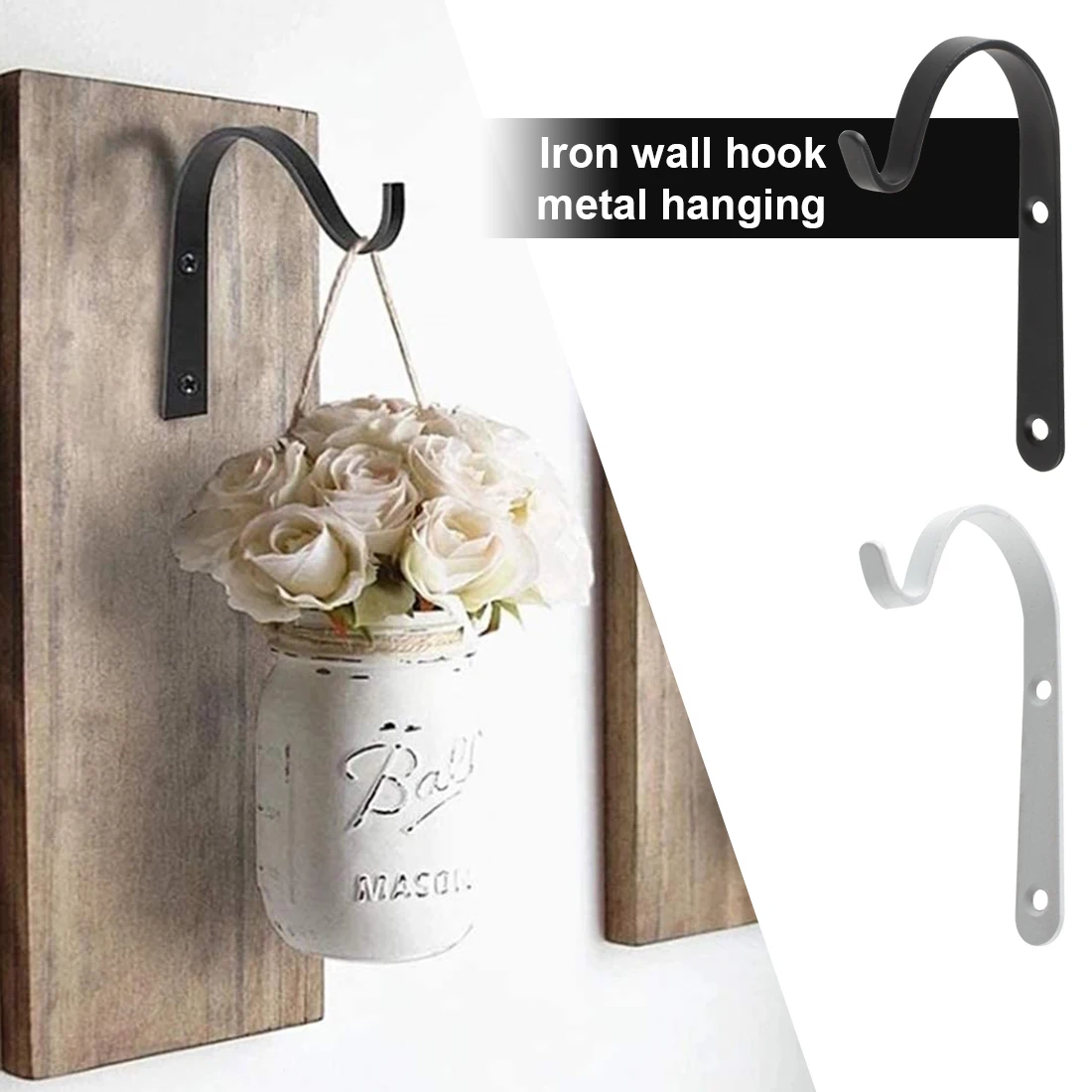 

4-piece metal hook J-shaped hook retro wall-mounted screw hook F/hanging plant bracket flower basket lantern cloth towel