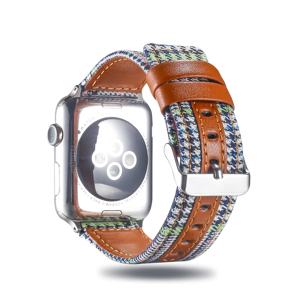 Холщовый ремешок для часов для Apple Watch 38 мм 42 мм 40 мм 44 мм нейлоновый кожаный ремешок для часов браслет для iWatch Series 5/4/3/2/1