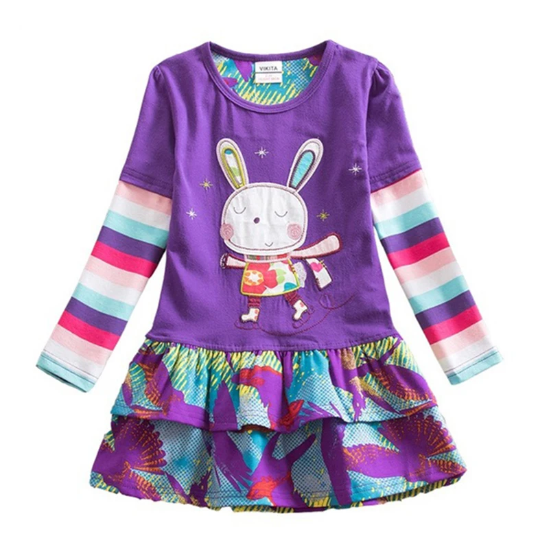 VIKITA Girls Flower Dresses Children Cotton Dress Long Sleeve Autumn Winter Cartoon Kids For Roupa Infantil Menina | Детская одежда и