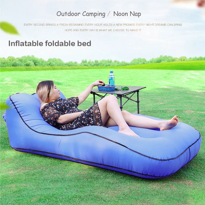 Купи Self-inflated Camping Lounger Sofa Bed S-shaped recliner Sleeping Air Mattress Inflatable Camp beanbag Picnic Beach Couch Chair за 2,744 рублей в магазине AliExpress