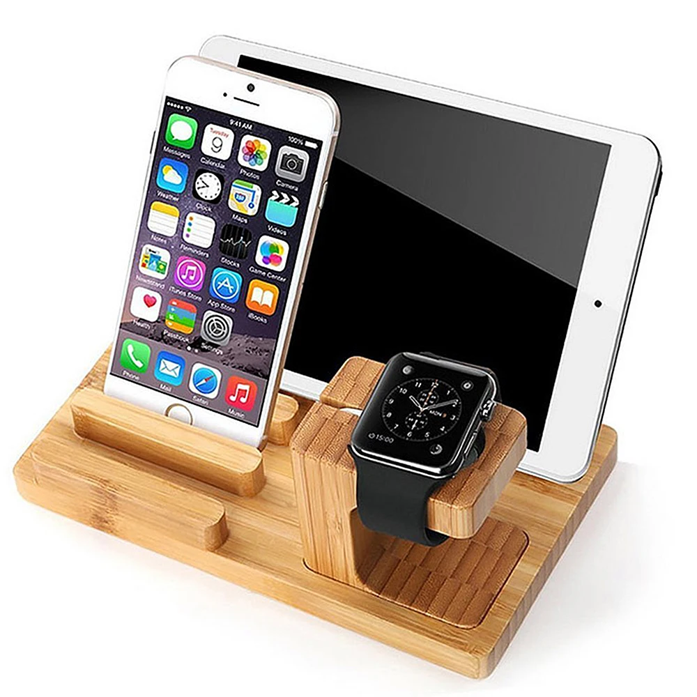 bamboo 4 usb charger station phone holder stand for xiaomi charging docking station charger for iphone ipad apple watch samsung free global shipping