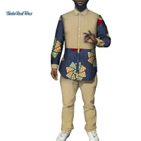 2021 summer fashion african men clothing cotton patchwork long sleeve top and long pants sets african print 2 piece sets wy8773