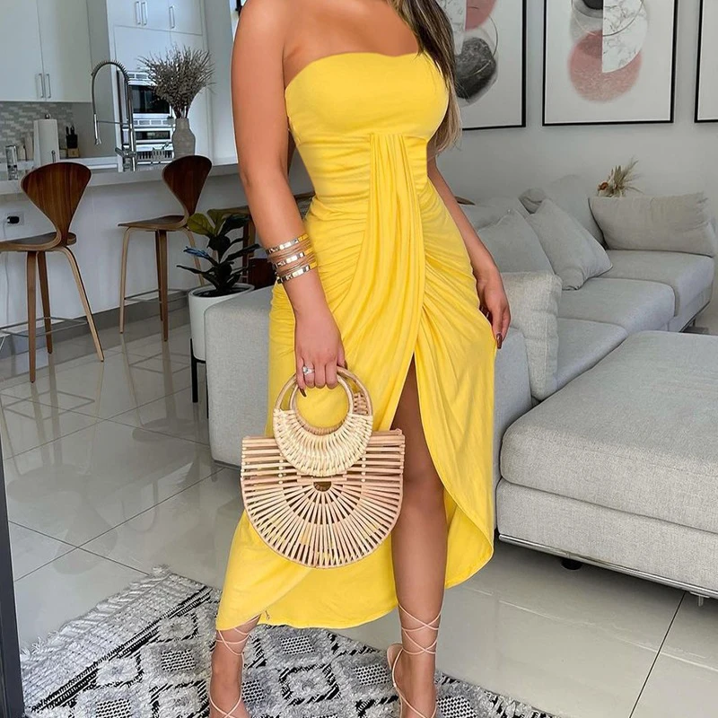 

Spring Women Midi Dress Office Lady Work Sexy Dress Front Split Skinny Zipper Outwear Formal 2021 Party Clubwear