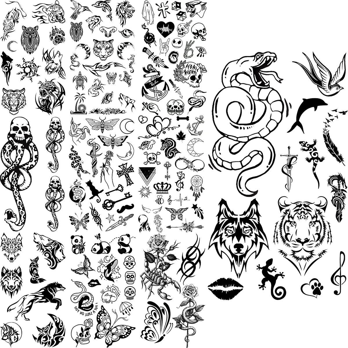 

Cartoon Snake Wolf Tiger Temporary Tattoos For GIrls Adults Realistic Wolf Panda Rose Flower Fake Tattoo Sticker Body Arm Tatoos