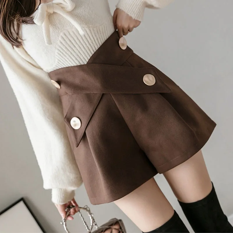 Шорты женские шерстяные с поясом теплые зимние утепленные завышенной талией