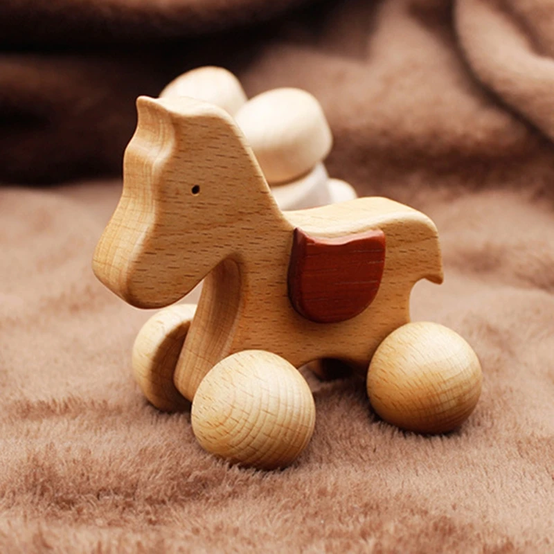 

54DF Organic Babies Grasping Montessori Toy, 1Pcs Puppy/ Pony/ Beech Car, Montessori Teething Toys Car