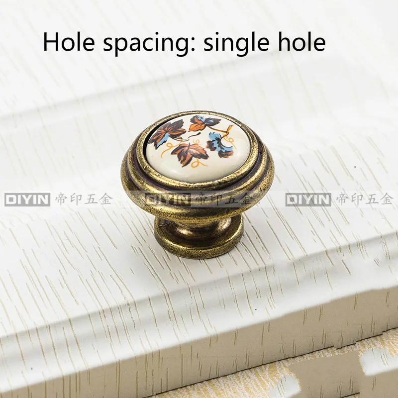 Brown single hole Садовый керамический мебель Кухонный Шкаф Ручка ящика, изображение зеленого листа шкафчик камера хранения, ручка прикроватного стола - Цвет: Brown single hole