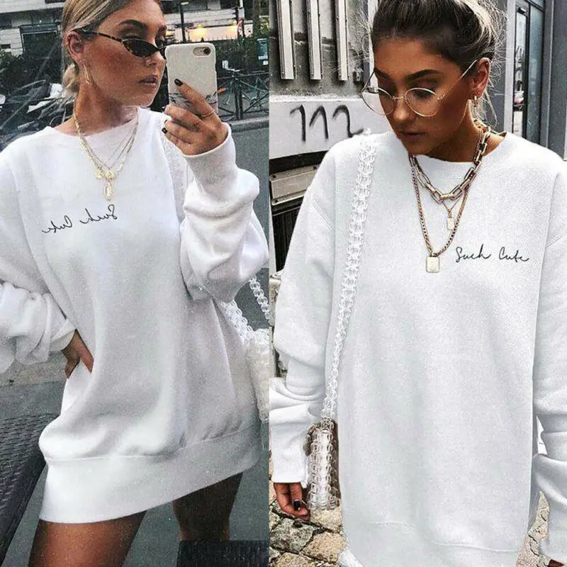 Большой размер женский белый спортивный свитер сексуальный плюс бархат Письмо