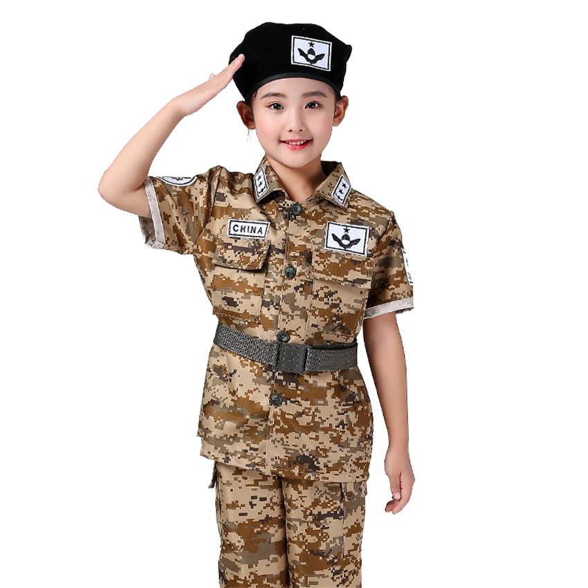 

Boys Military Uniform Short&Long Camouflage Army Suit Song Joong Ki Cosplay Costumes Tactical Training 4PCS Sets for Children