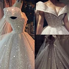 Свадебное платье с V-образным вырезом, из блестящей ткани, с открытой спиной, белого цвета, 2020