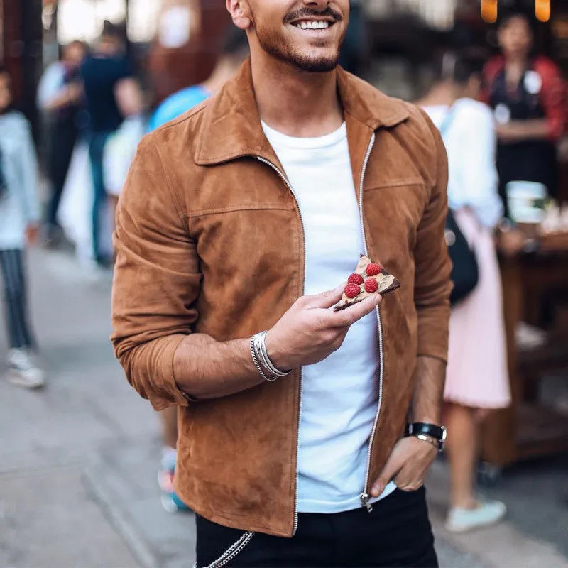 WENYUJH 2019 Новая Осенняя модная мужская замшевая кожаная куртка облегающая