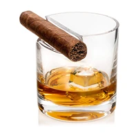 1pc round cigar whiskey glass with cigar holder lead free glass drinking cups free shipping home bar crystal whisky accessories