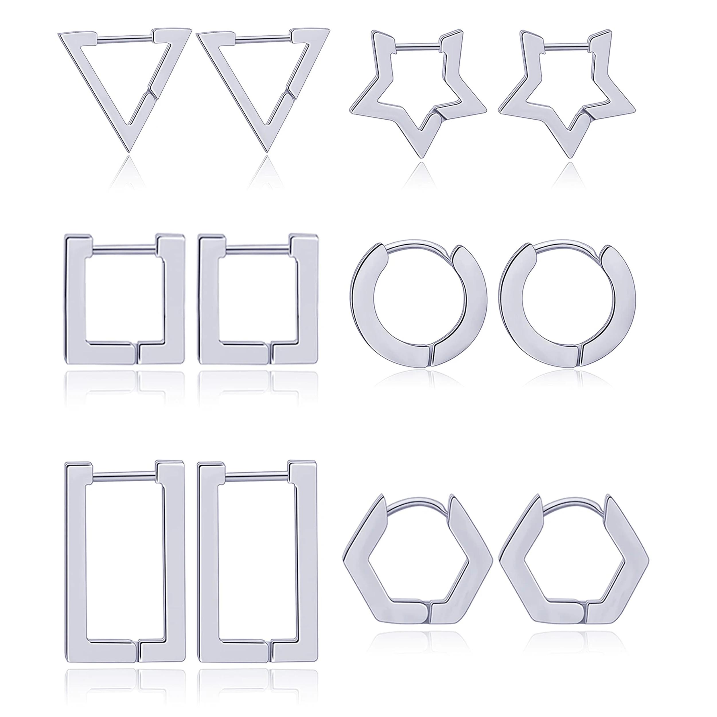 

1-6 Pairs Minimalist Hoop Earrings Stainless Steel Small Dainty Geometric Square Triangle Star Rectangle Huggies Earrings Set