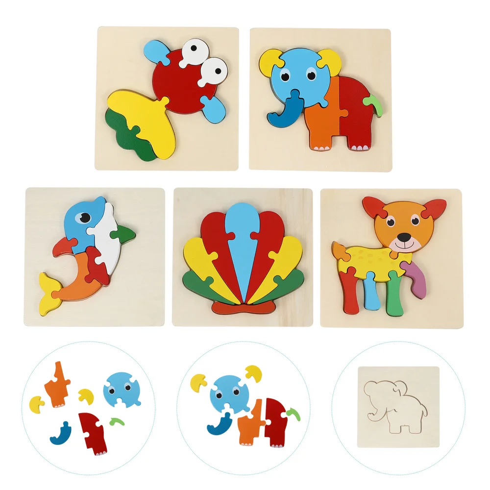 

5 Sets Creative Cartoon Puzzle Wooden Jigsaw Puzzle Kid Wood Jigsaw