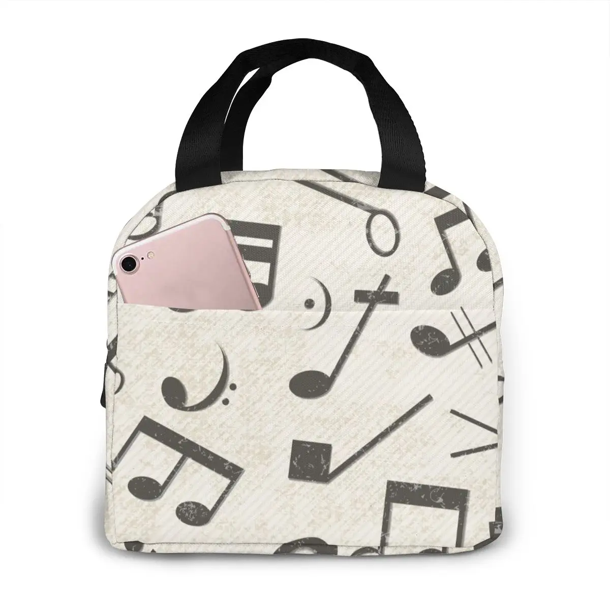

Music Chaotically Notes Treble Clef Lunch Bag Portable Insulated Thermal Cooler Bento Lunch Box Tote Picnic Storage Bag Pouch
