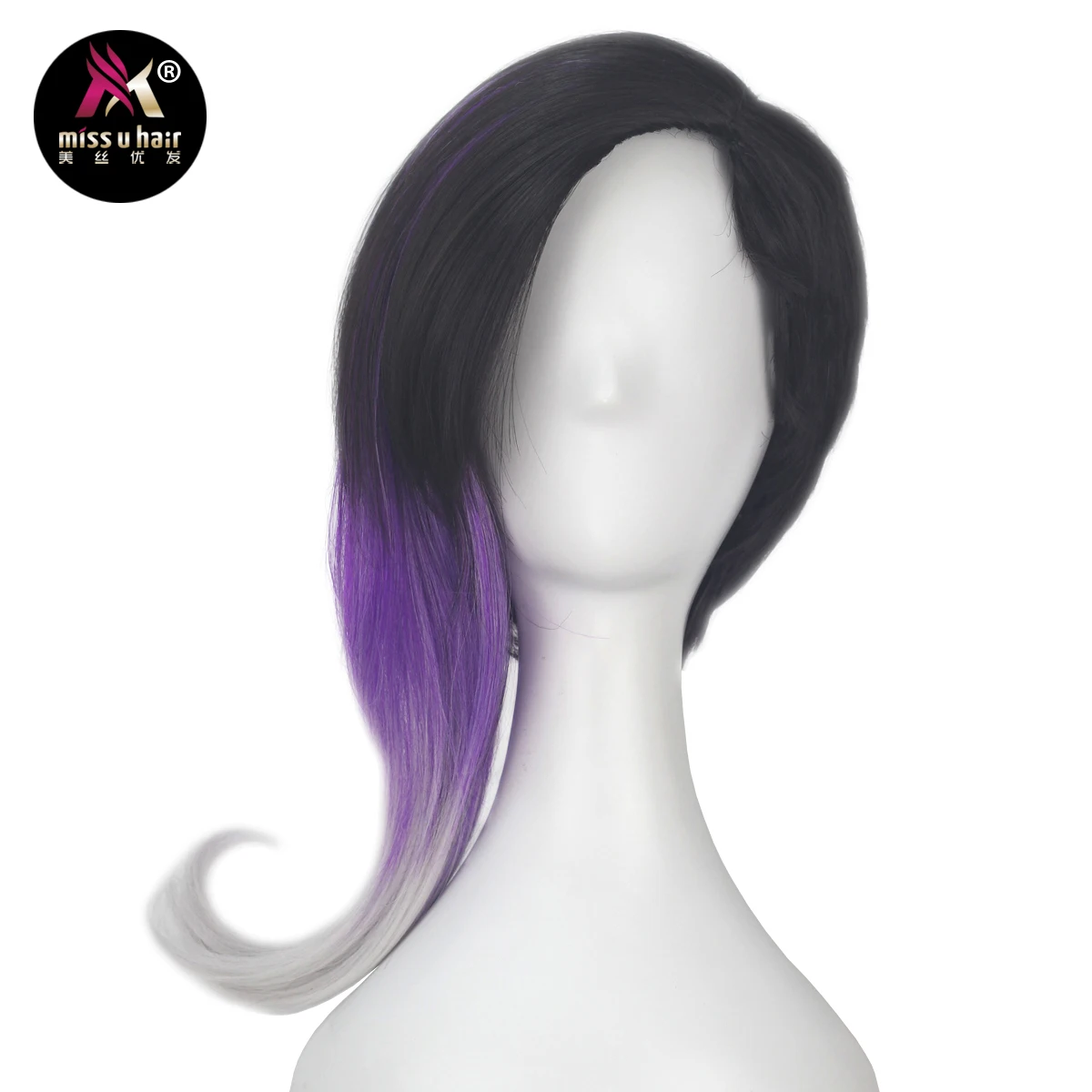 

Miss U Hair Women Short Bob Purple Ombre White Cosplay Costume Wig for Game Halloween