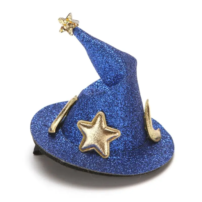 

Halloween Mini Witch Hat Hair Clip Glitter Powder Star Moon Festival Barrettes