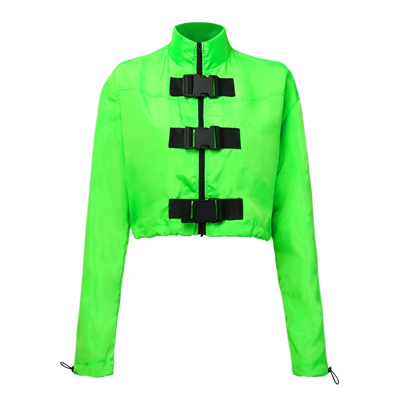 Goocheer Neon Green/женская Повседневная ветровка на молнии с пряжкой и длинным рукавом, новая модная уличная одежда, эластичное пальто с завязками