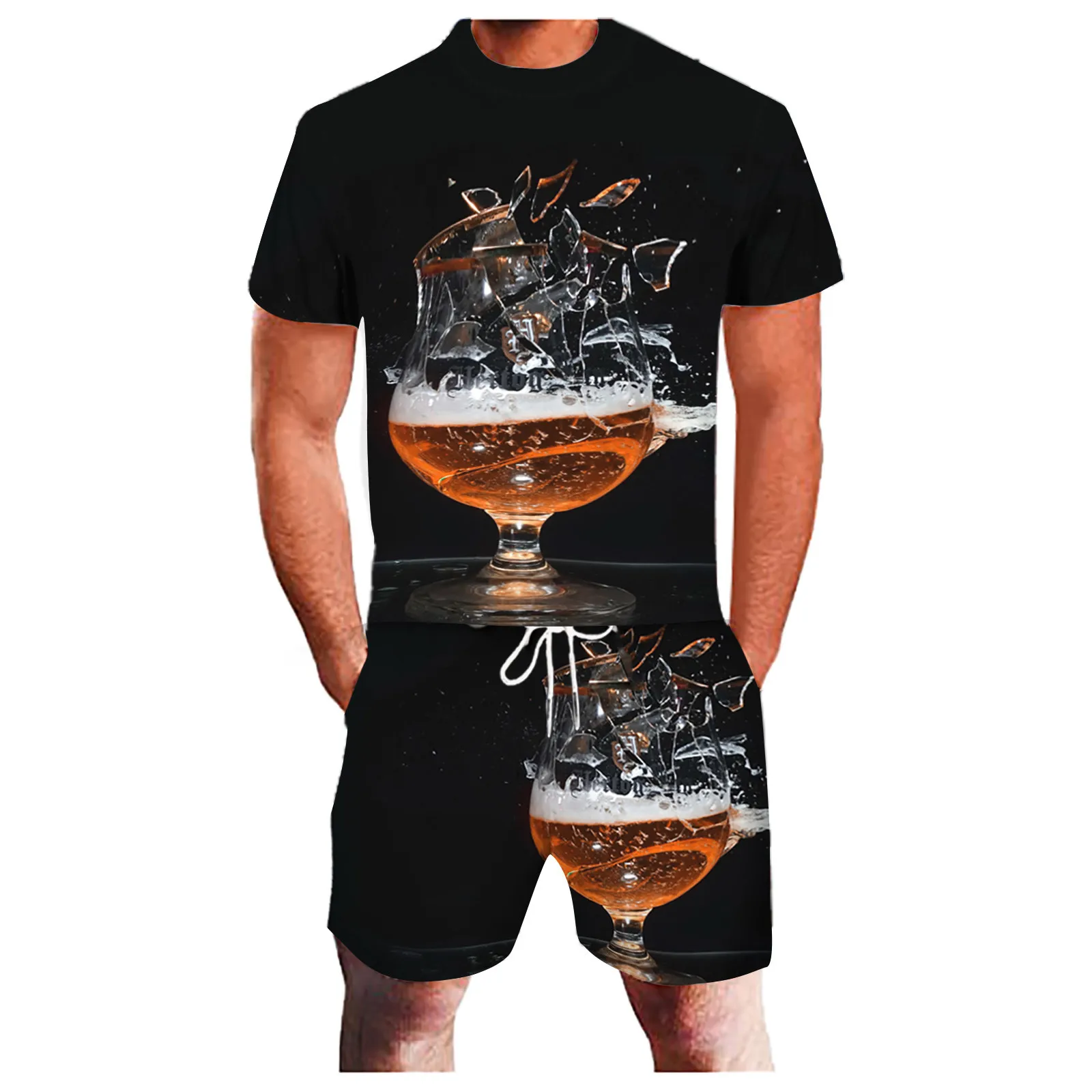 

T-shirts Set Man Short Sleeve Funny Print Beer Pattern Casual Latest Streetwear T Shirt Set T Shirt Men Summer Tops