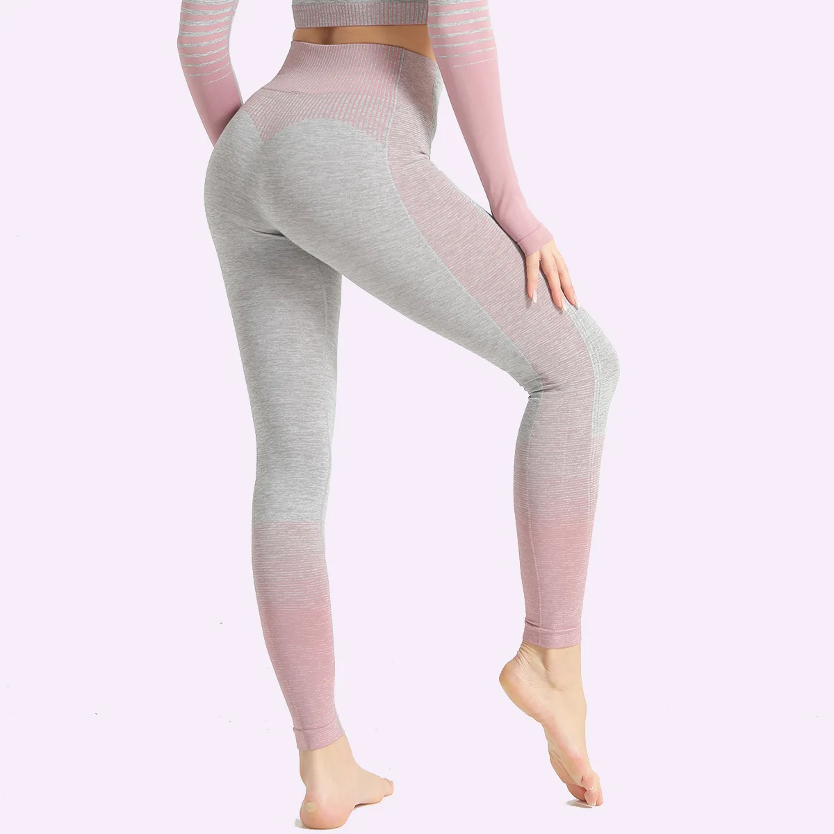 

Seamless Striped Knitted Yoga Fitness High Waist Elastic Hip Lifting Tight-fitting Running Sports Yoga Pants Women -40
