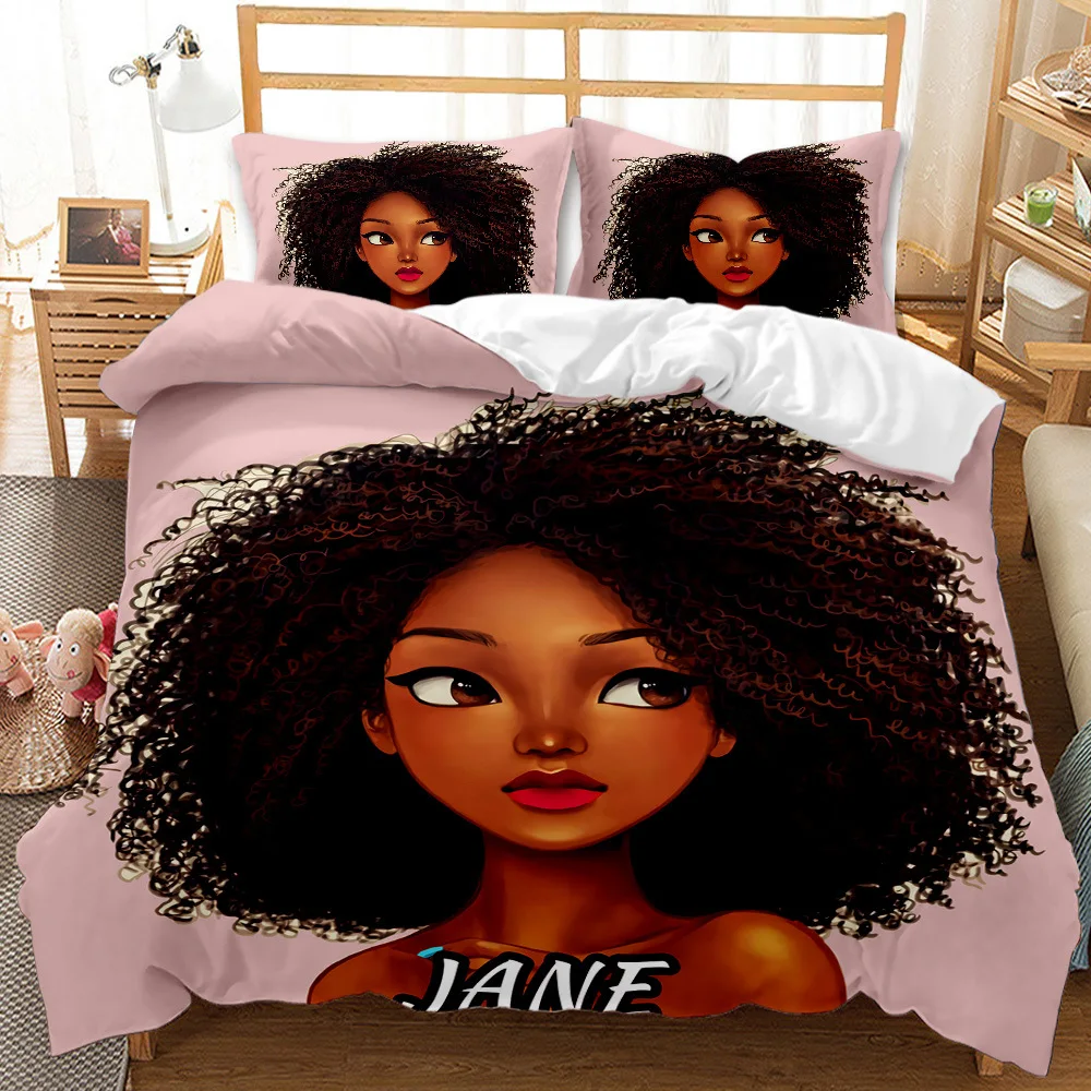 

Fashion African Girls Cartoon Cute 3D Print Comforter Bedding Set Queen Twin Single Size Duvet Cover Set Pillowcase Luxury Gifts