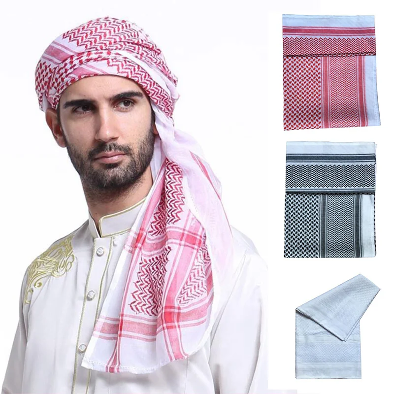 

Islamic Saudi Arabic Dubai Head Scarf Man Traditional Costumes Muslim Accessories Turban Praying Hat Plaid Scarf 140*140cm
