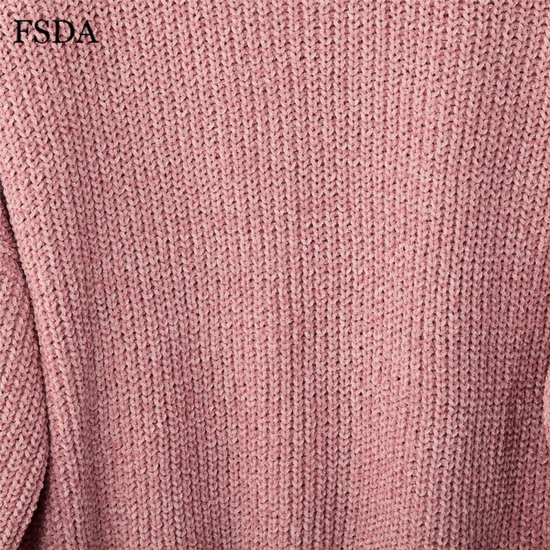 FSDA розовый короткий свободный свитер женский черный белый длинный рукав-фонарик пуловер с круглым вырезом повседневный милый офисный вязаный укороченный свитер