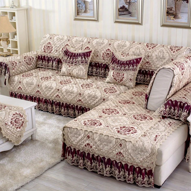 

European Jacquard Sofa Cover for Living Room Universal Lace Edge Covers for Sofa Non-slip Couch Cover CHAUSUB