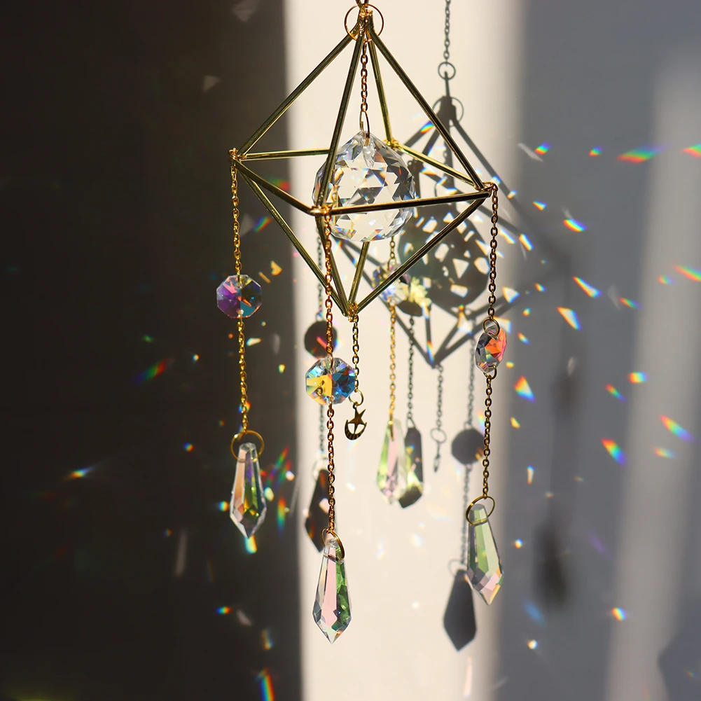 Atrapasol de cristal colgante para el hogar, arte mágico hecho a mano con forma de luna, Estrella y Prisma, decoración de ventana y habitación de coche, regalo de buena suerte