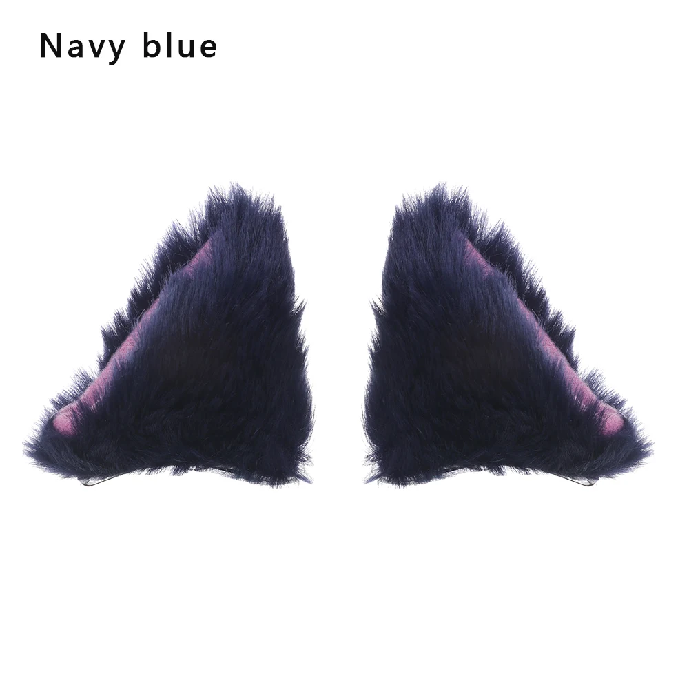 1-navy blue 1 пара, косплей, вечерние, плюшевые, с кошачьими ушками, на клипсах, длинные меховые уши, костюм, заколка для волос, на Хэллоуин, вечерние, Мультяшные заколки для волос - Цвет: 1-navy blue