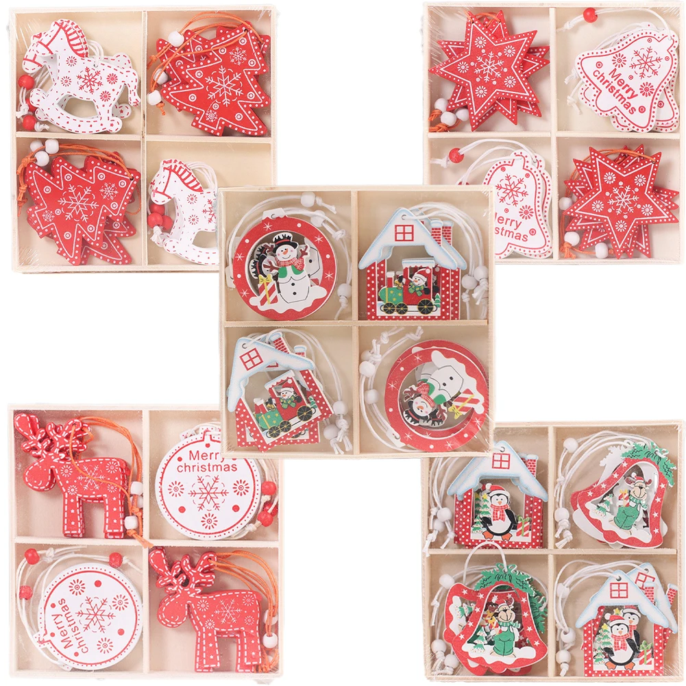 

Christmas Tree Ornaments Snowflake Wooden Pendants, Christmas Hanging Decoration 12pcs for Home