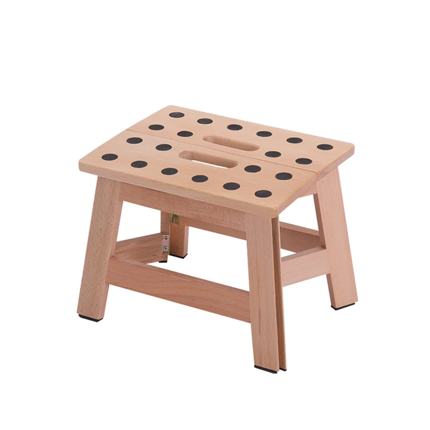 Solid Wood Folding Step Stool, Heavy Duty Beech Foldable Stool for Adults, Kitchen Garden Bathroom Stepping Stool, Anti-slip
