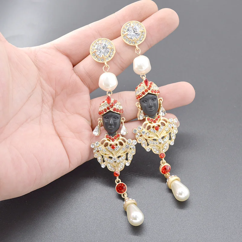 

European and American exaggerated earrings long style retro fashion temperament head earrings