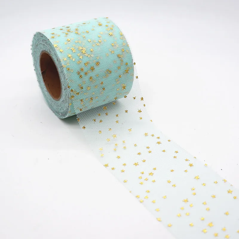 25 ярдов/рулон 6 см Золотая фольга звезда тюль рулон органза ткань для юбки пачки
