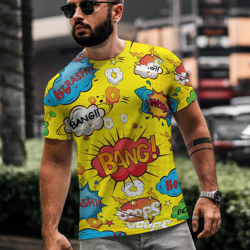 

Summer Hot Sale New Men's T-shirt Loose Clothes Retro Short Sleeve Fashion Graffiti Printed O-Neck